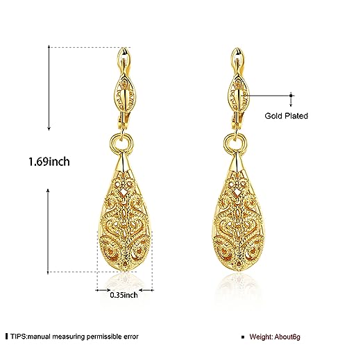 WSKFLY Gold Dangle Earrings for Women, 18K Gold Plated Waterdrop Cutout Drop Earrings (Gold)