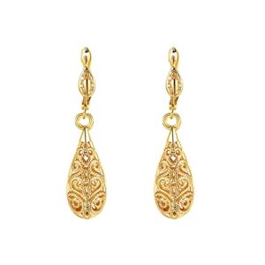 WSKFLY Gold Dangle Earrings for Women, 18K Gold Plated Waterdrop Cutout Drop Earrings (Gold)