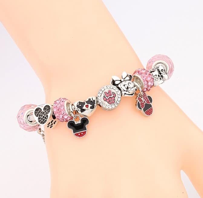 MIADEAL Cartoon Mouse Theme Charms Bracelet, Pandora Compatible, Pink Edition (Mouse 1)