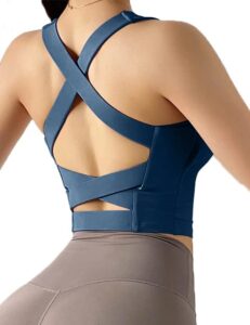 women's strappy sports bra criss cross back crop tank top padded fitness workout tops longline yoga bras