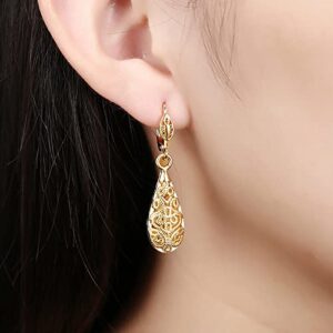 WSKFLY Gold Dangle Earrings for Women, 18K Gold Plated Waterdrop Cutout Drop Earrings (Gold)