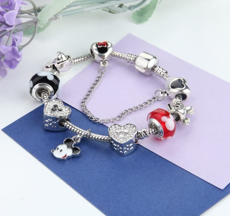 MIADEAL Cartoon Mouse Theme Charms Bracelet, Fits Pandora, Red Edition (Red 1)