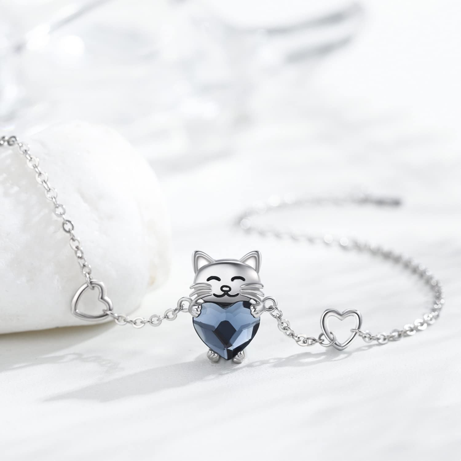 JUSTKIDSTOY Cat Bracelet 925 Sterling Silver Cute Animal Kitten Charm Bracelet Cat Jewelry Gifts for Women Cat Lovers Birthday Christmas