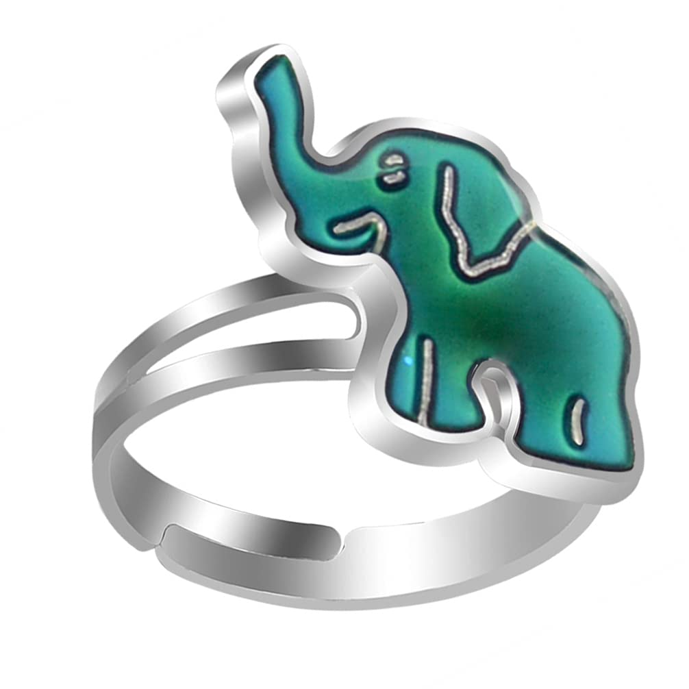 Generic 1Pc Color Change Finger Ring Elephant Shape Mood Ring Adjustable Open Ring Creative Ring for Kids Women, 1.5x1.3cm, 36916L17OA3EJDR