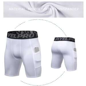 EARGFM Men's Compression Pockets Running Workout Cool Dry Sport Spandex Bike Riding Shorts Tights Underwear, White*3, X-Large