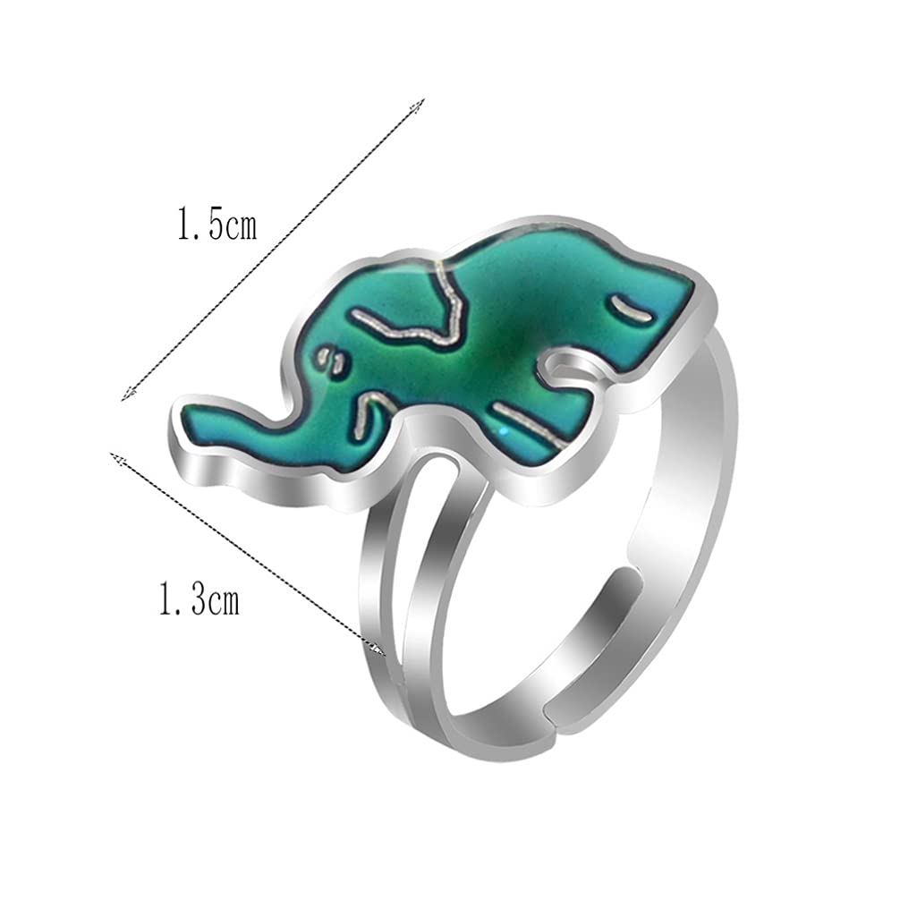 Generic 1Pc Color Change Finger Ring Elephant Shape Mood Ring Adjustable Open Ring Creative Ring for Kids Women, 1.5x1.3cm, 36916L17OA3EJDR