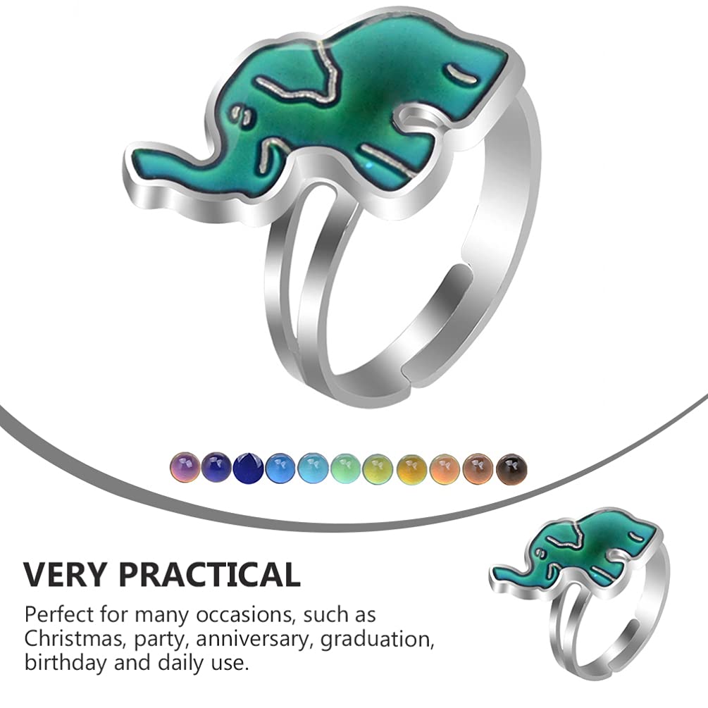 Generic 1Pc Color Change Finger Ring Elephant Shape Mood Ring Adjustable Open Ring Creative Ring for Kids Women, 1.5x1.3cm, 36916L17OA3EJDR