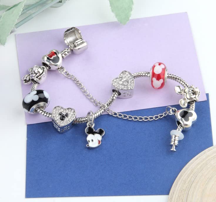 MIADEAL Cartoon Mouse Theme Charms Bracelet, Fits Pandora, Red Edition (Red 1)