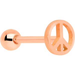 body candy 14g women pvd stainless steel rosy retro peace sign barbell tongue ring body piercing jewelry 5/8”