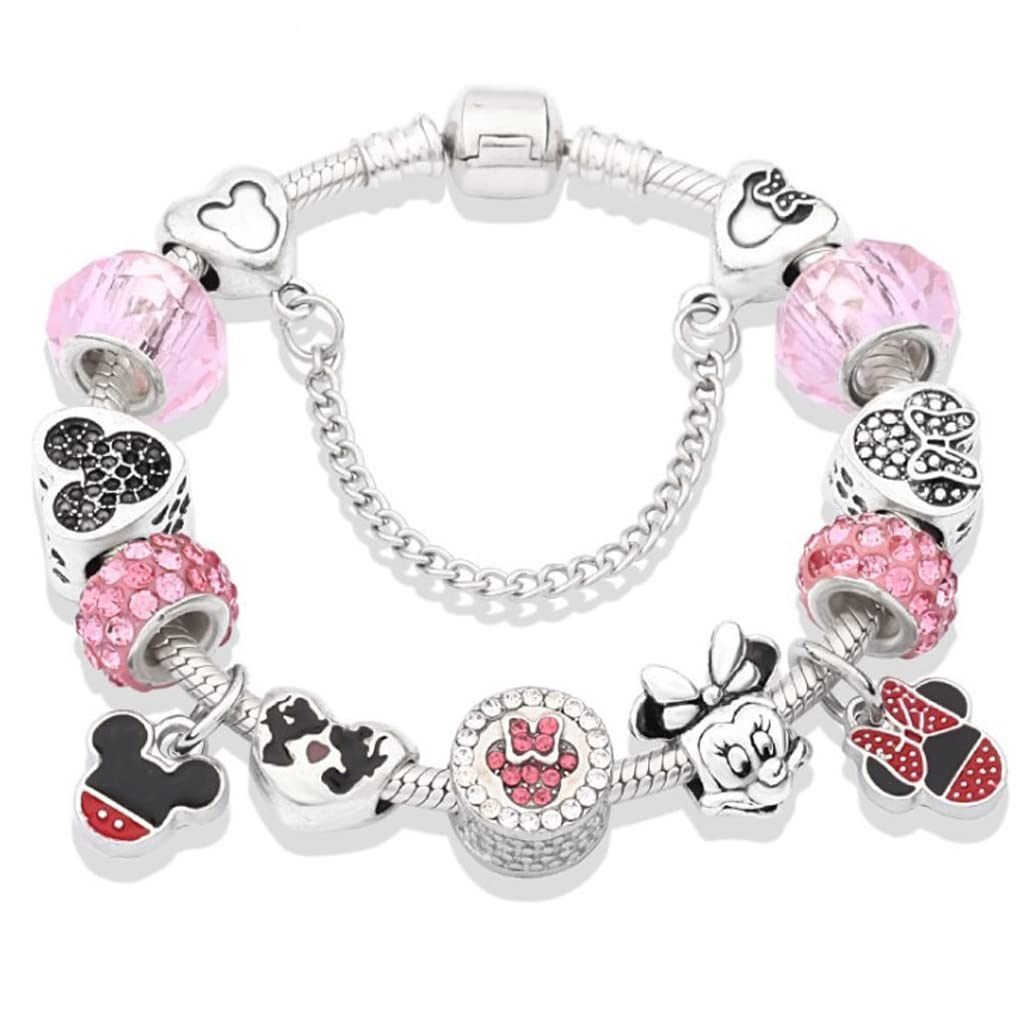 MIADEAL Cartoon Mouse Theme Charms Bracelet, Pandora Compatible, Pink Edition (Mouse 1)