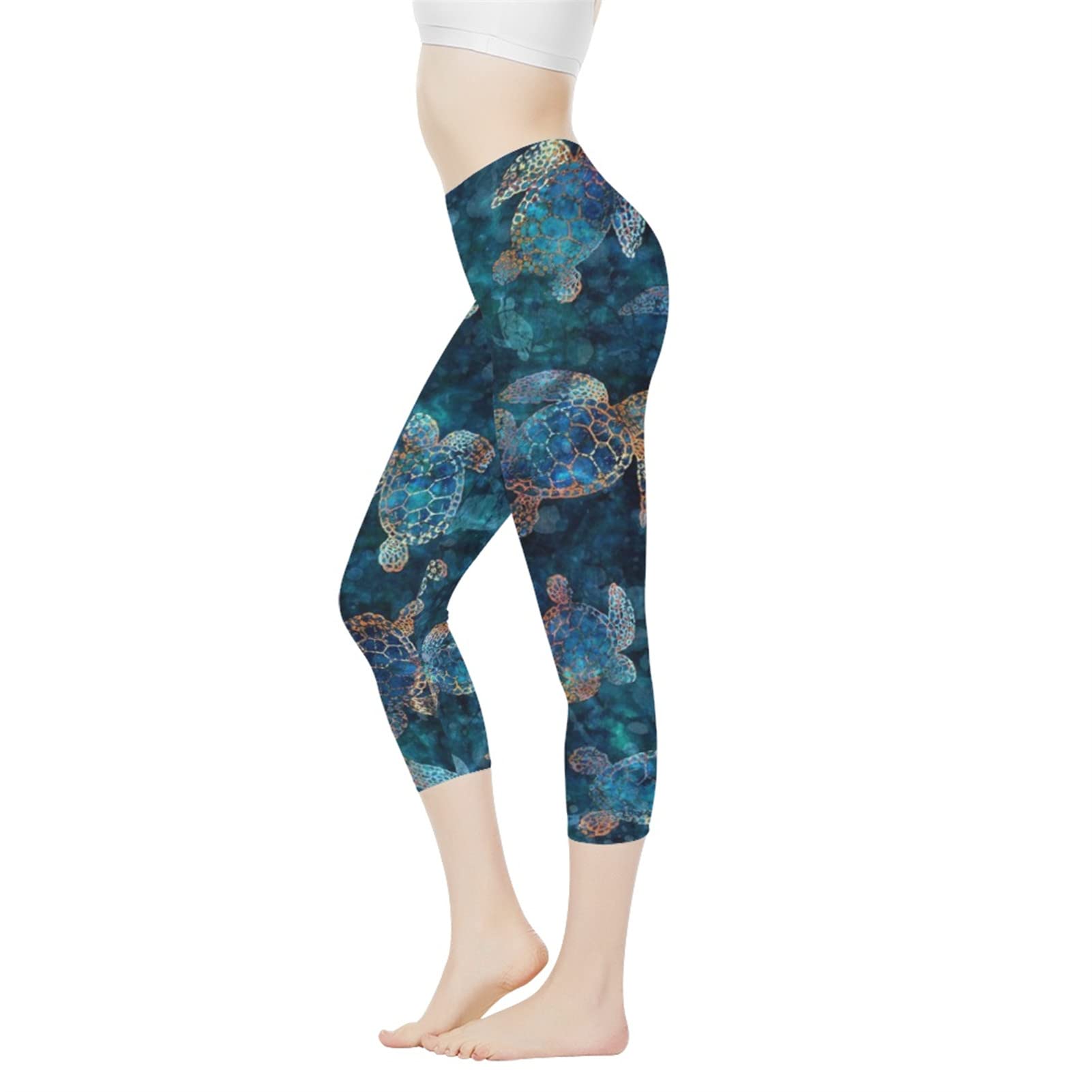 AFPANQZ Sea Turtle Print Leggings for Women High Waist Yoga Pants for Cycling Running Butt Lift Athletic Yoga Leggings Slimming Stretchy Capri