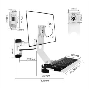 Monitor Stand for Heavy Duty Wall Mount Workstation - Full Motion Standing VESA Mount Arm, Adjustable Mechanical Monitor Stand with Keyboard Tray Arm, Ergonomic Wall Mounted Desk Monitor Arms Stand