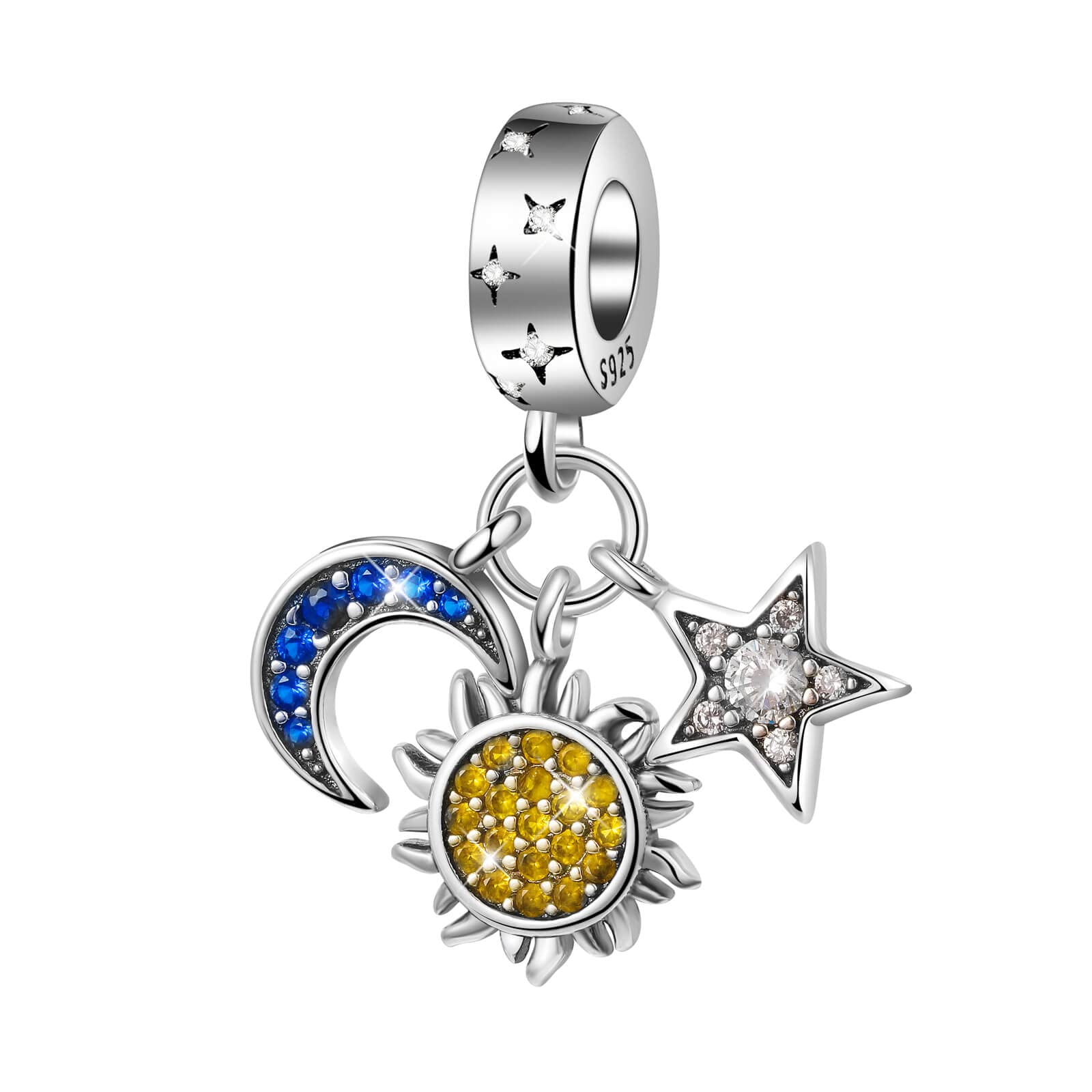 dazlily Sun Star Moon Charm 925 Sterling Silver Charms for Bracelets Necklaces Valentine's Day Gift Birthday Gift