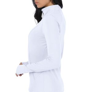 Yogalicious Nude Tech Half Zip Long Sleeve Jacket with Front Pockets - White - Medium