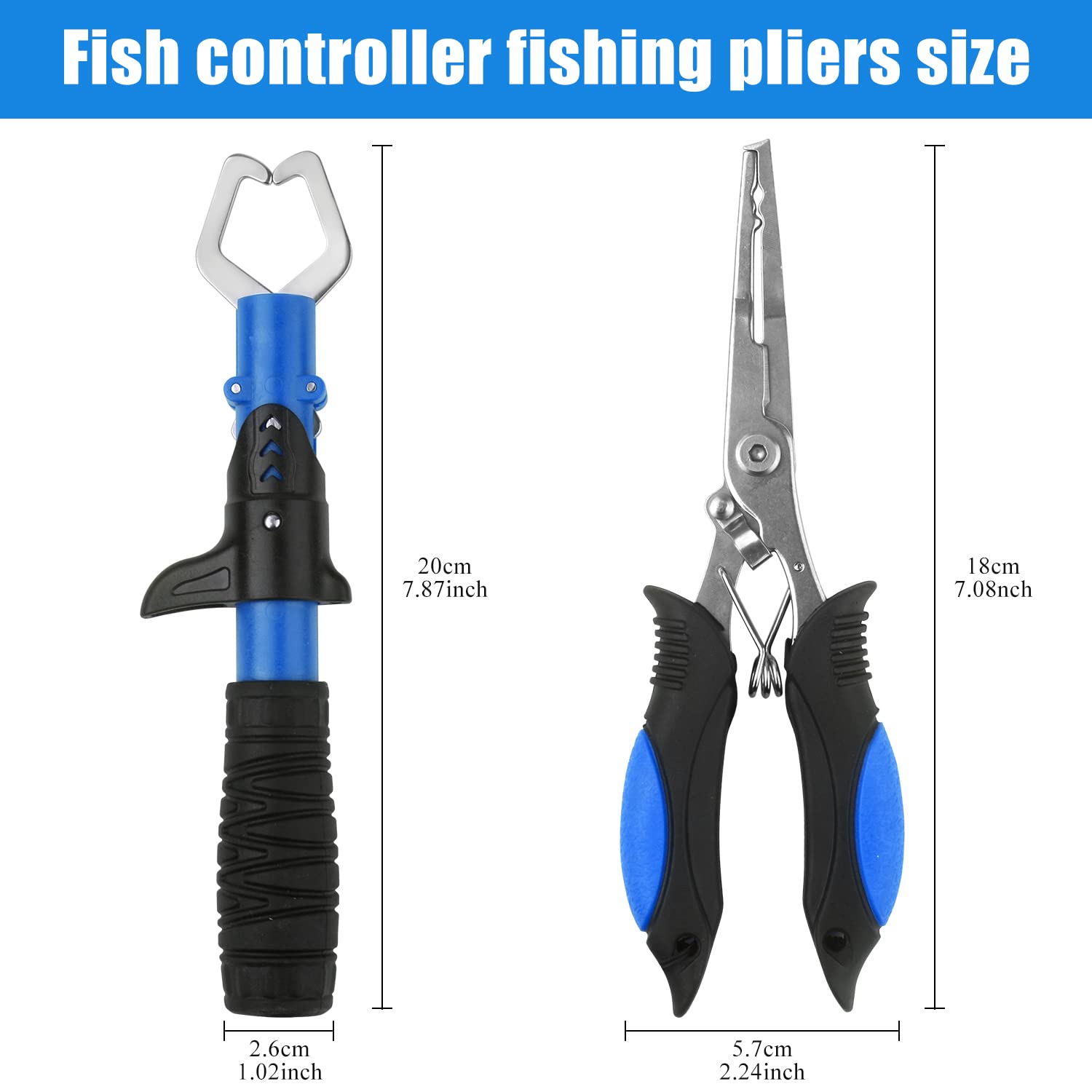 Fishing Net,Floating Folding Landing Net with 7 Inch Fishing Pliers and Fishing Lip Gripper,Fishing Gear Fihing Tool Accessories for Fish Easy Catch and Release Freshwater and Saltwater