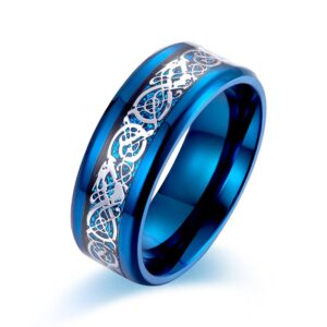 MZZJ Her Weirdo & His Crazy Couple Matching Ring Punk Stainless Steel Celtic Dragon Pattern Rings & Blue Sandblasting Spinner Fidget Ring Set for Wedding