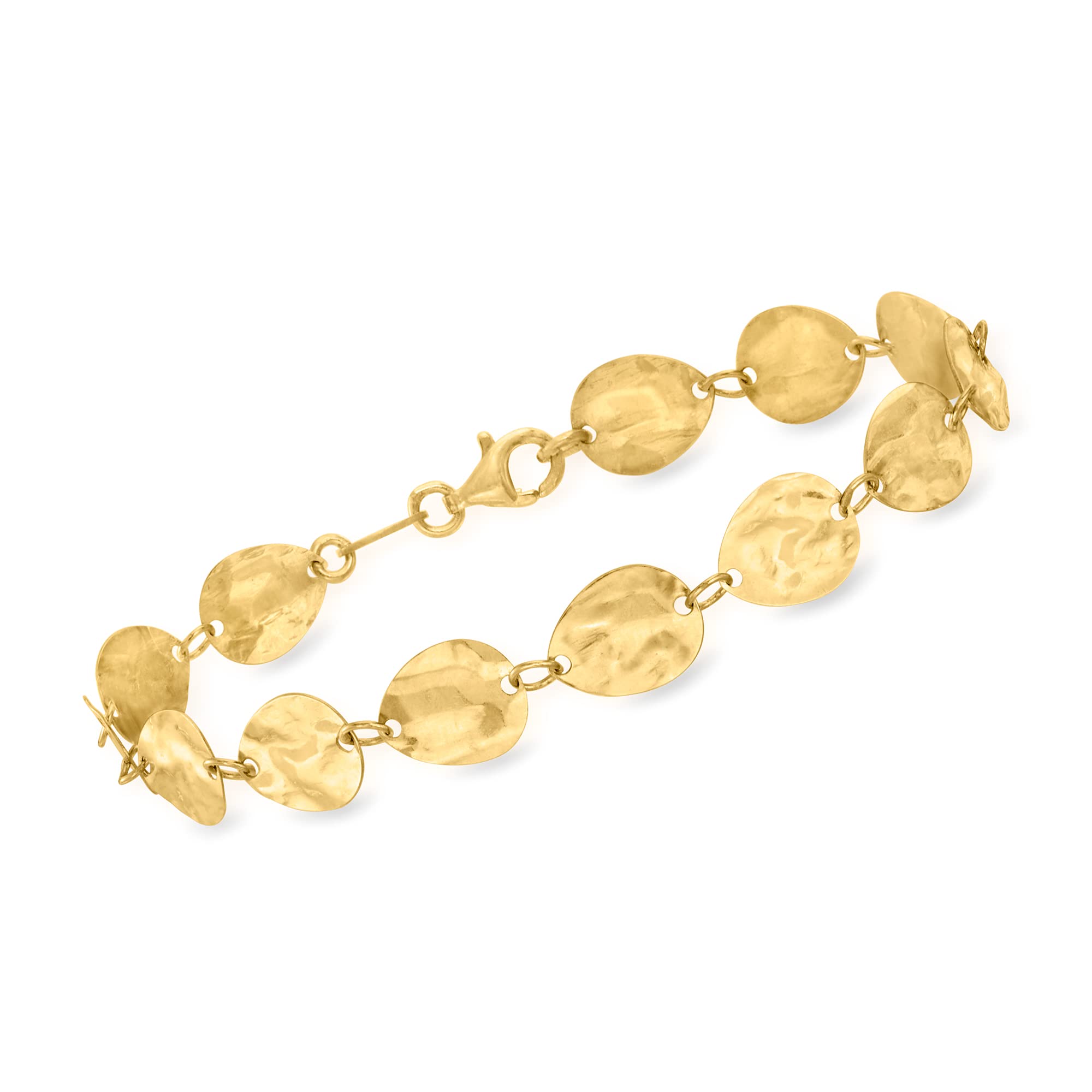 Ross-Simons Italian 18kt Gold Over Sterling Hammered and Polished Disc Bracelet. 7 inches