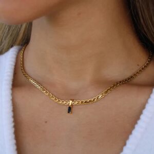 GOGOEY 18K Gold Filled Vintage Choker Necklaces for Women Waterproof Gold Choker Necklace Anti Tarnish Gemstone Zircon Rectangle Pendant Necklace (C-Black)