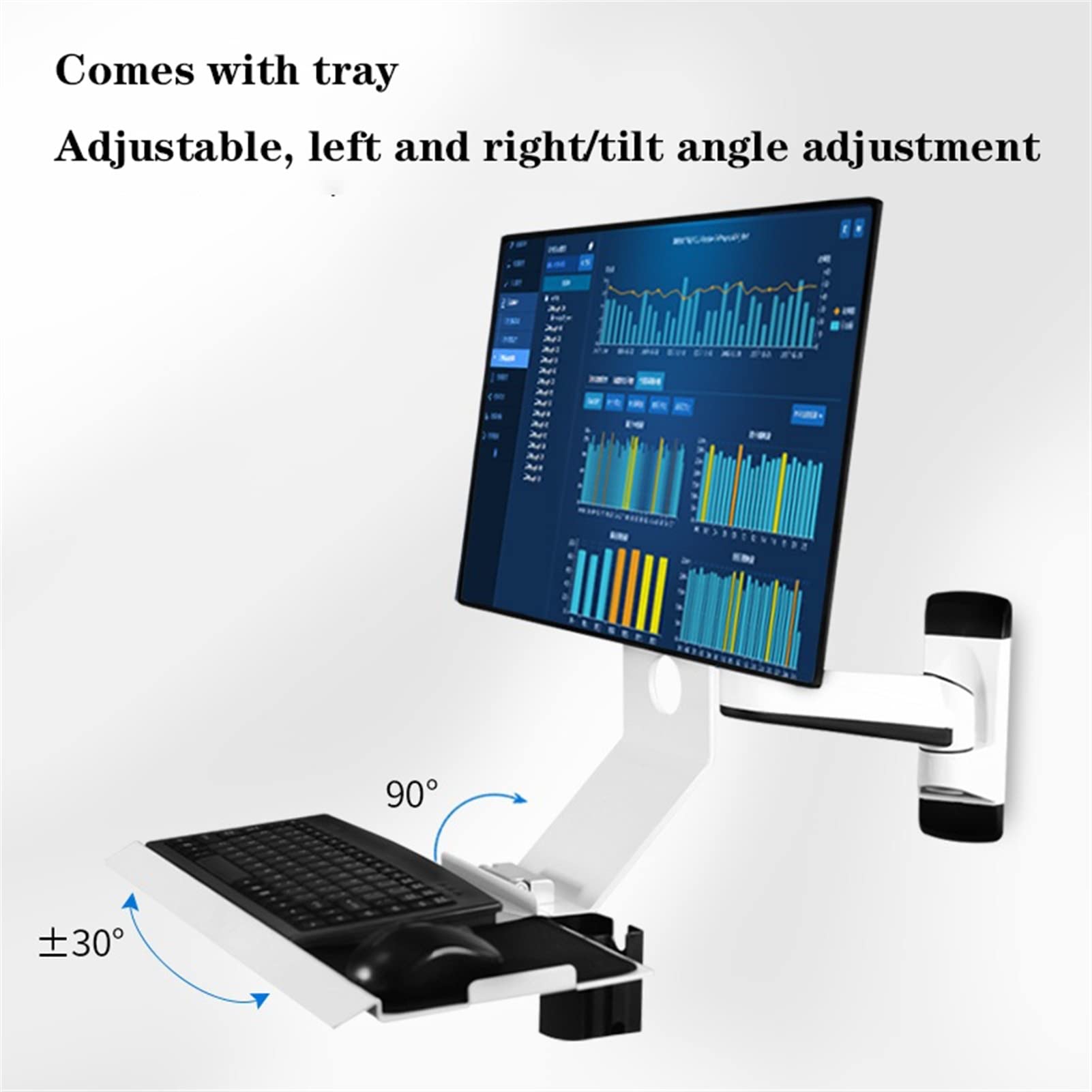 Monitor Stand for Heavy Duty Wall Mount Workstation - Full Motion Standing VESA Mount Arm, Adjustable Mechanical Monitor Stand with Keyboard Tray Arm, Ergonomic Wall Mounted Desk Monitor Arms Stand