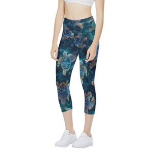 AFPANQZ Sea Turtle Print Leggings for Women High Waist Yoga Pants for Cycling Running Butt Lift Athletic Yoga Leggings Slimming Stretchy Capri