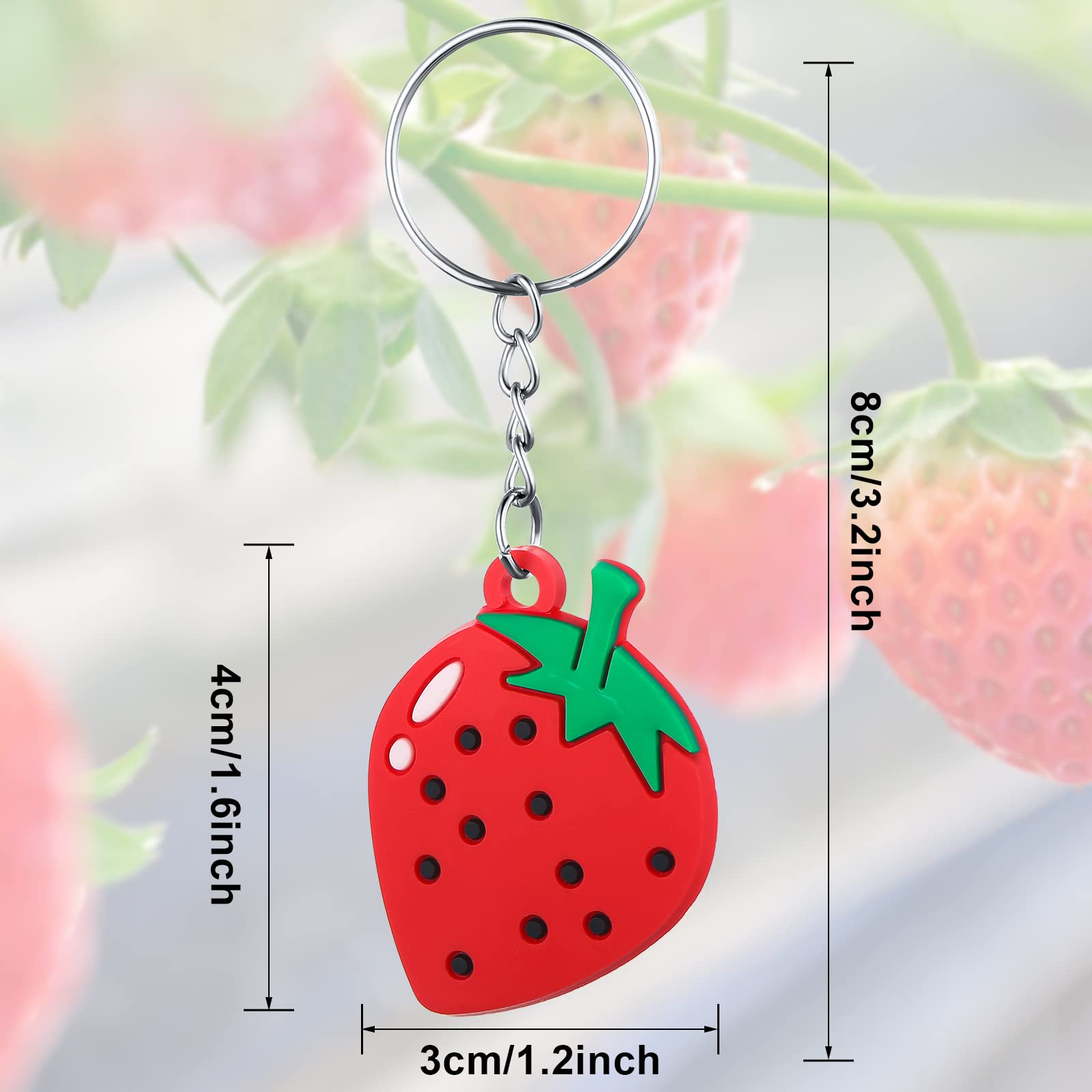 Strawberry Keychain Strawberry Party Favors Cute Fruit Keychain Rubber Keyrings and Keychains for Summer Strawberry Fruit Party Favors Decorations Classroom Rewards Birthday Gifts (24 Pieces)