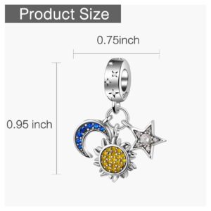 dazlily Sun Star Moon Charm 925 Sterling Silver Charms for Bracelets Necklaces Valentine's Day Gift Birthday Gift