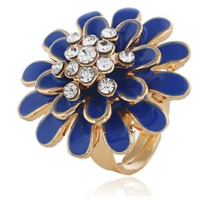 vintage cz daisy flower promise ring for women gold plated cubic zirconia enamel leaf cluster expandable adjustable exaggerated open band finger rings comfort fit party wedding jewelry gift