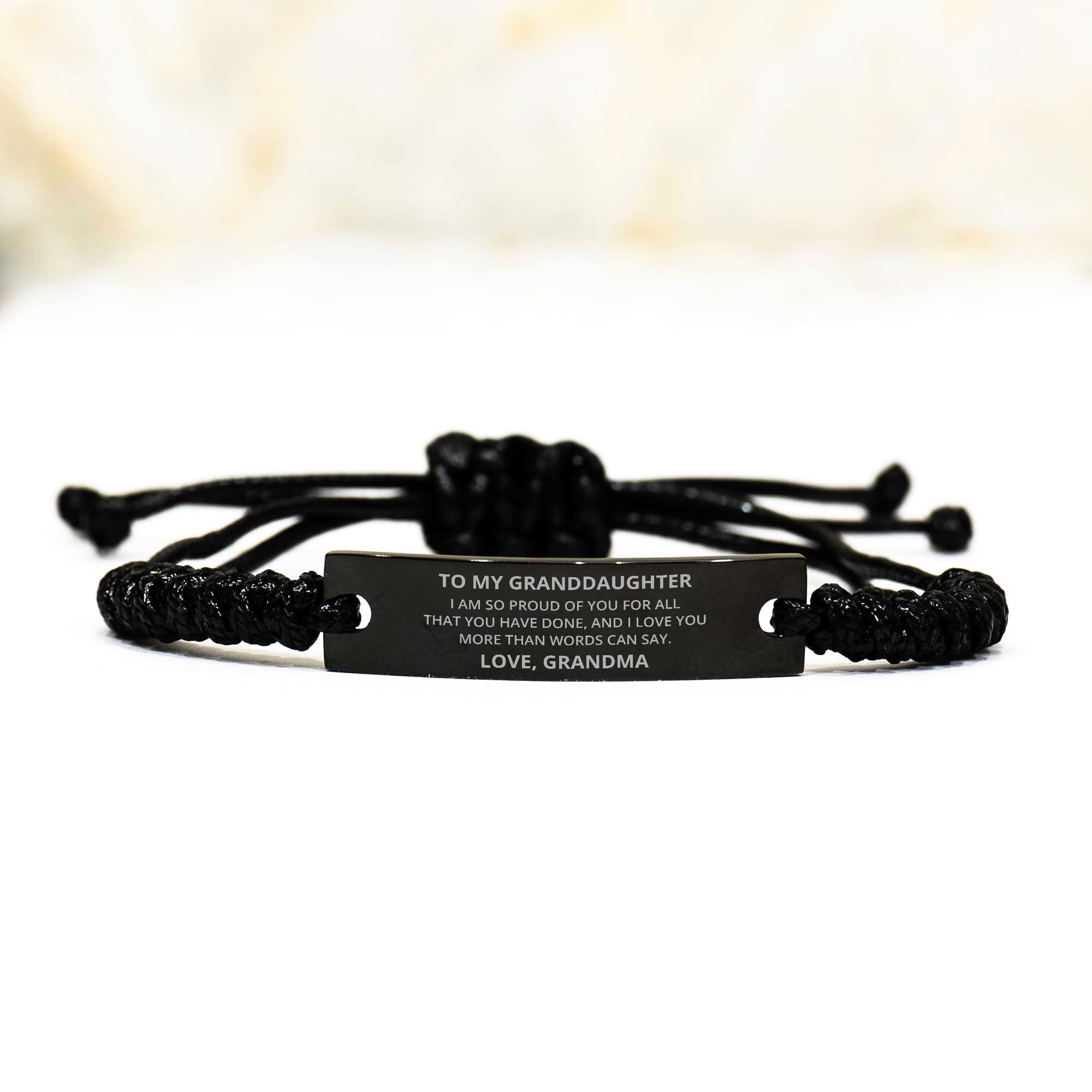 DARIN GIFT To My Granddaughter Black Rope Bracelet Gifts From Grandma - I Am So Proud Of You For All That You Have Done - Inspirational Graduation Christmas Birthday Gifts For Women Her