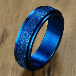 MZZJ Her Weirdo & His Crazy Couple Matching Ring Punk Stainless Steel Celtic Dragon Pattern Rings & Blue Sandblasting Spinner Fidget Ring Set for Wedding