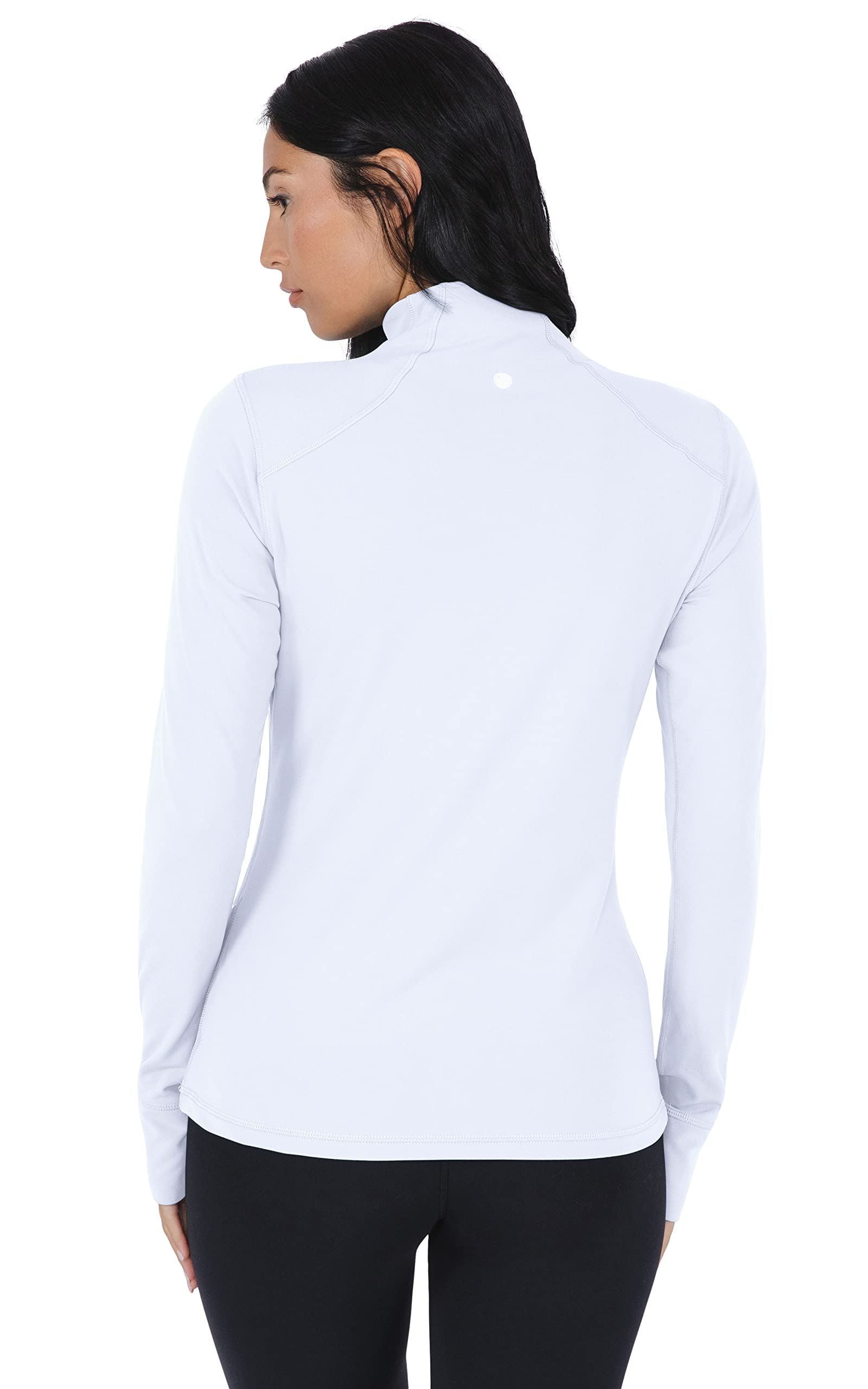 Yogalicious Nude Tech Half Zip Long Sleeve Jacket with Front Pockets - White - Medium