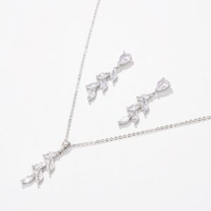 DHQH Bridesmaid Necklace Earrings Set Gifts I Couldn't Say I DO Without You Cubic Zirconia Leaf Pendant Necklace Bridesmaid Proposal Gift Set of 6 (White Gold)