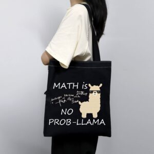 MBMSO Math Teacher Tote Bag Math is no Prob Llama Tote Bag Funny Llama Gifts for Math Lover Llama Lover Mathematician Gifts (Math Llama TB-black)