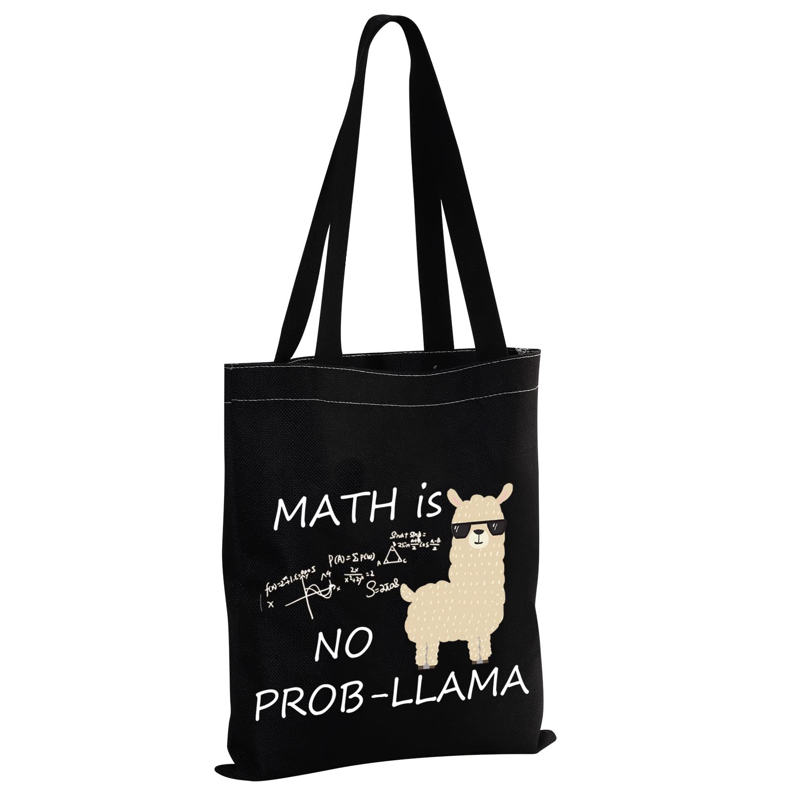 MBMSO Math Teacher Tote Bag Math is no Prob Llama Tote Bag Funny Llama Gifts for Math Lover Llama Lover Mathematician Gifts (Math Llama TB-black)