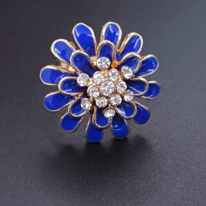 Vintage CZ Daisy Flower Promise Ring for Women Gold Plated Cubic Zirconia Enamel Leaf Cluster Expandable Adjustable Exaggerated Open Band Finger Rings Comfort Fit Party Wedding Jewelry Gift