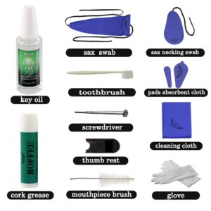 Saxophone Sax cleaning Care Maintenance Kit,Key Oil,Cork Grease,Swab,Cleaning Cloth,Thumb Rest,Mouthpiece Brush and More