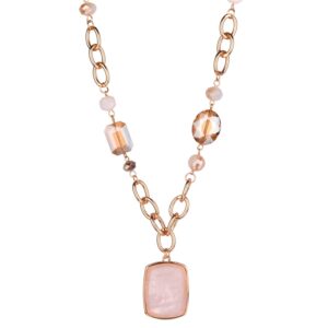 Nicole Miller Gold-tone Pink and Blush Gemstone Pendant Necklace