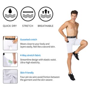 EARGFM Men's Compression Pockets Running Workout Cool Dry Sport Spandex Bike Riding Shorts Tights Underwear, White*3, X-Large