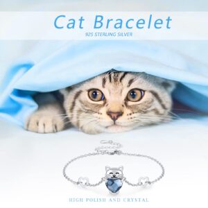 JUSTKIDSTOY Cat Bracelet 925 Sterling Silver Cute Animal Kitten Charm Bracelet Cat Jewelry Gifts for Women Cat Lovers Birthday Christmas