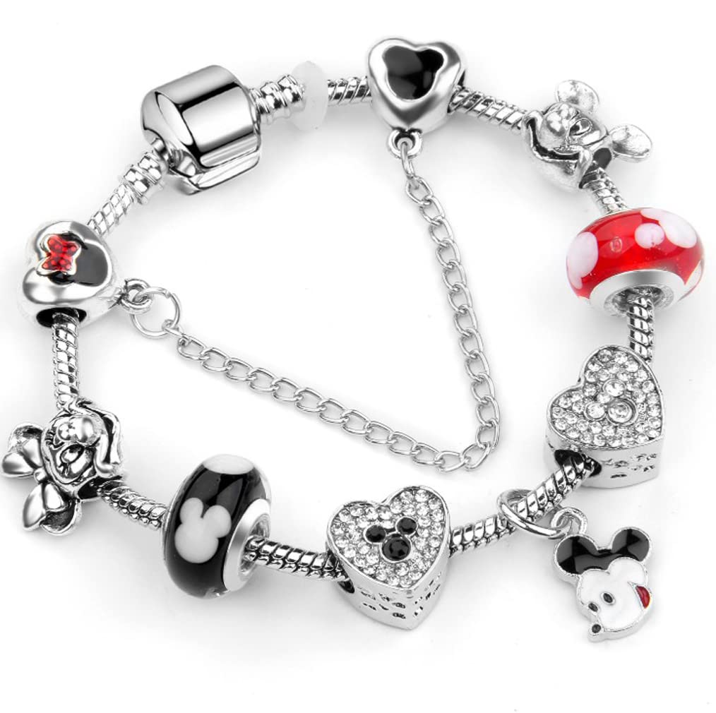 MIADEAL Cartoon Mouse Theme Charms Bracelet, Fits Pandora, Red Edition (Red 1)