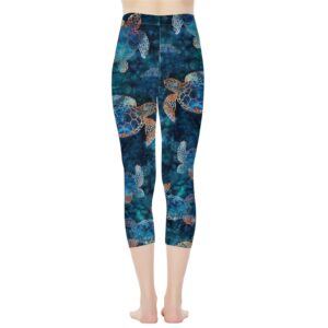 AFPANQZ Sea Turtle Print Leggings for Women High Waist Yoga Pants for Cycling Running Butt Lift Athletic Yoga Leggings Slimming Stretchy Capri