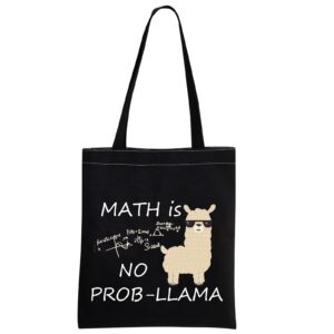 mbmso math teacher tote bag math is no prob llama tote bag funny llama gifts for math lover llama lover mathematician gifts (math llama tb-black)