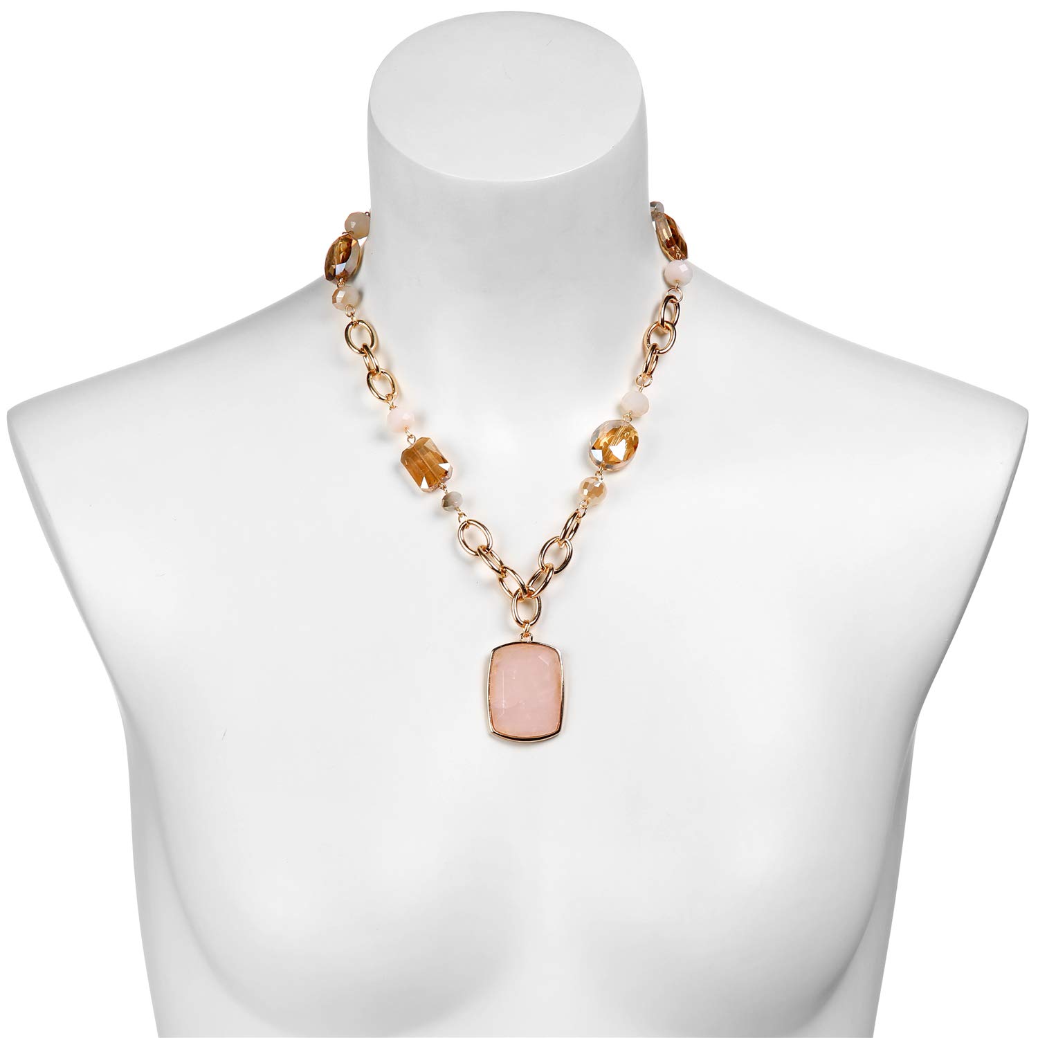 Nicole Miller Gold-tone Pink and Blush Gemstone Pendant Necklace