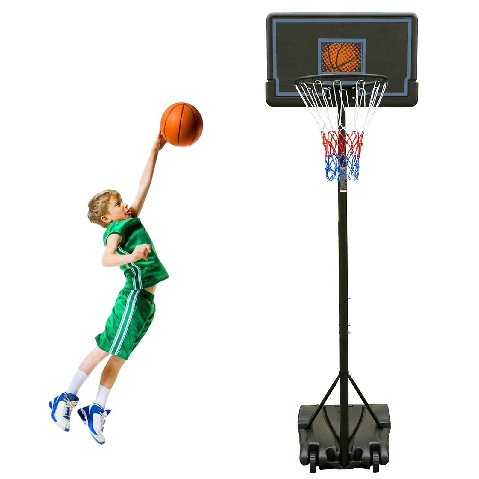 Kids Adjustable Basketball Hoop 5.7-7FT Portable Basketball Hoop for Kids Teenagers Youth and Adults,30 Inch Backboard Basketball Goal Stand Indoor Outdoor Sports Court Play