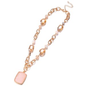 Nicole Miller Gold-tone Pink and Blush Gemstone Pendant Necklace