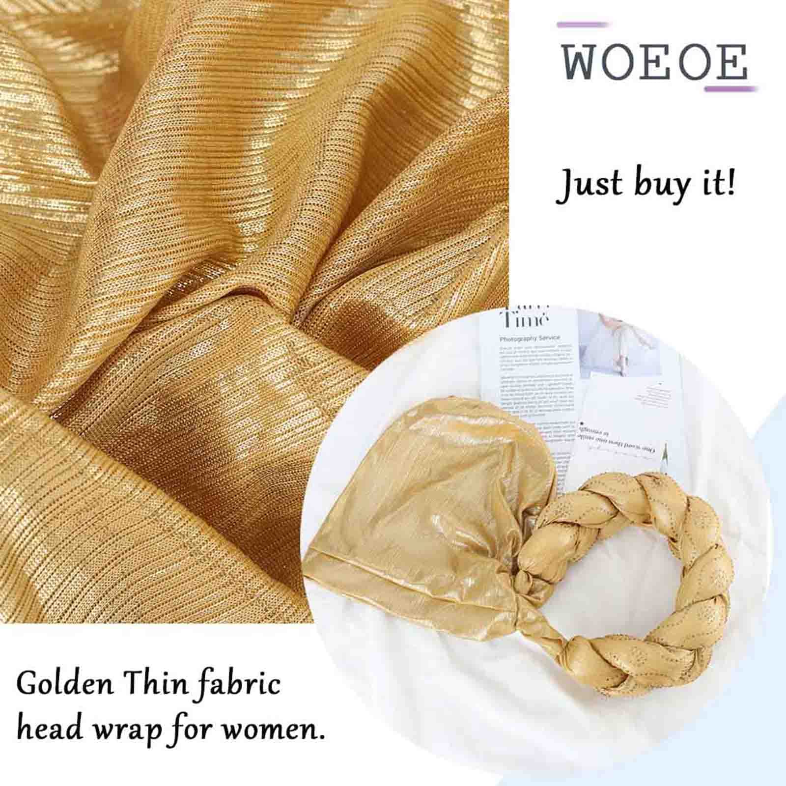 Woeoe Women African Turban Gold Braid Beanie Cap Headwear Pre-Tied Rhinestone Twisted Head Turbans