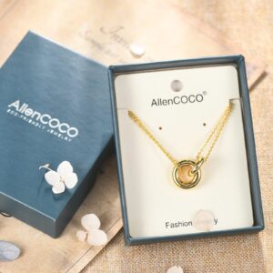 AllenCOCO Dainty Gold Necklace for Women Trendy, Cute Sister Necklaces, 14k Gold Plated S925 Sterling Silver Interlocking Circle Necklace for Women Non Tarnish Friendship Necklace Gift