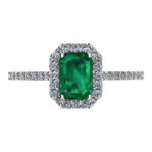 Houston Diamond District 0.75 Carat Classic Halo Emerald Cut Emerald 14K White Gold Diamond Engagement Ring (0.5 Ct Center Heirloom Quality AAA+)