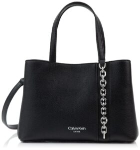 calvin klein adeline triple compartment satchel, black/silver,one size