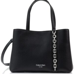 Calvin Klein Adeline Triple Compartment Satchel, Black/Silver,One Size