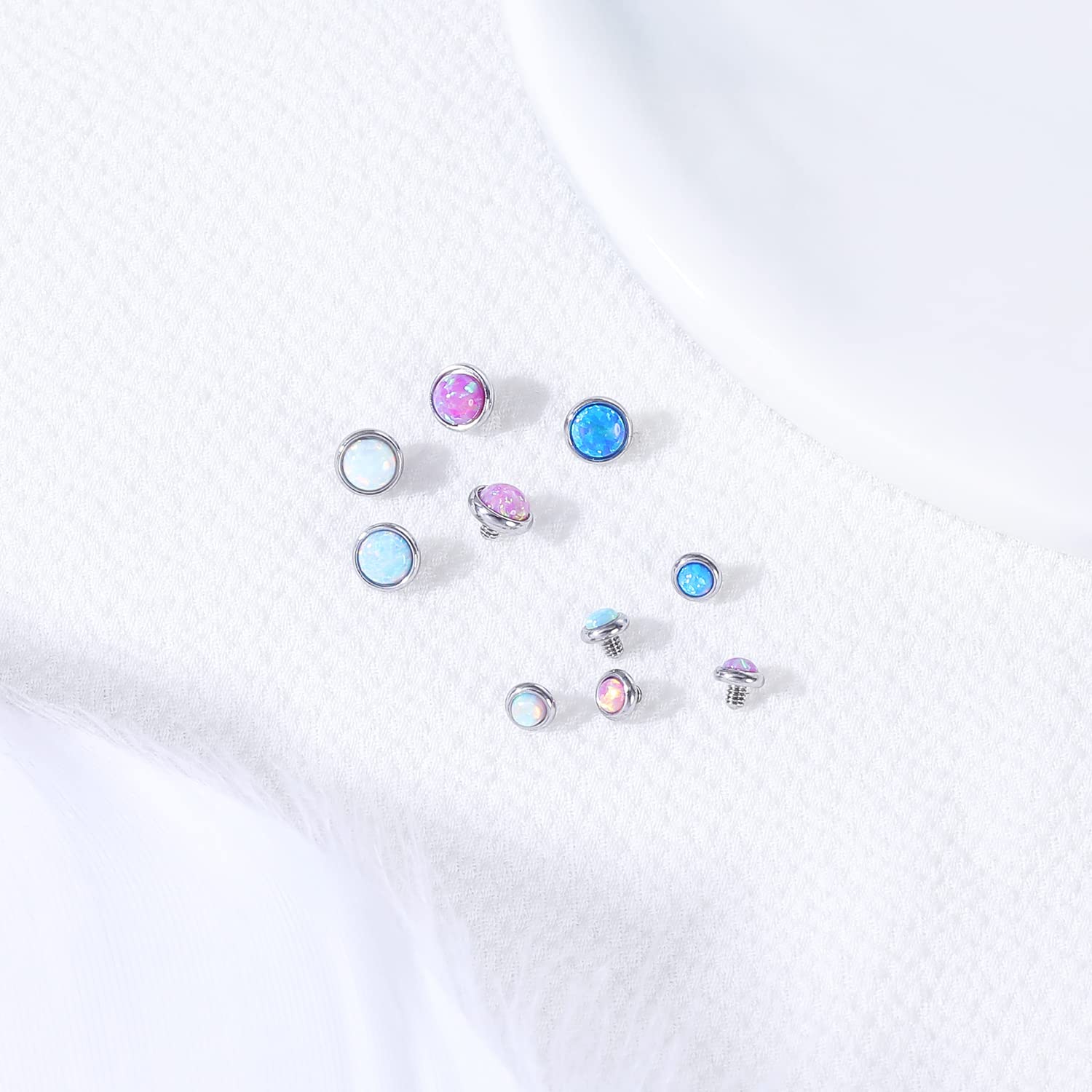 ZS 9PCS Opal 16G Dermal Anchor Tops 3mm 4mm, 14G Surgical Steel Internally Threaded Base Microdermal Piercing Jewelry for Women Men (B:4mm)